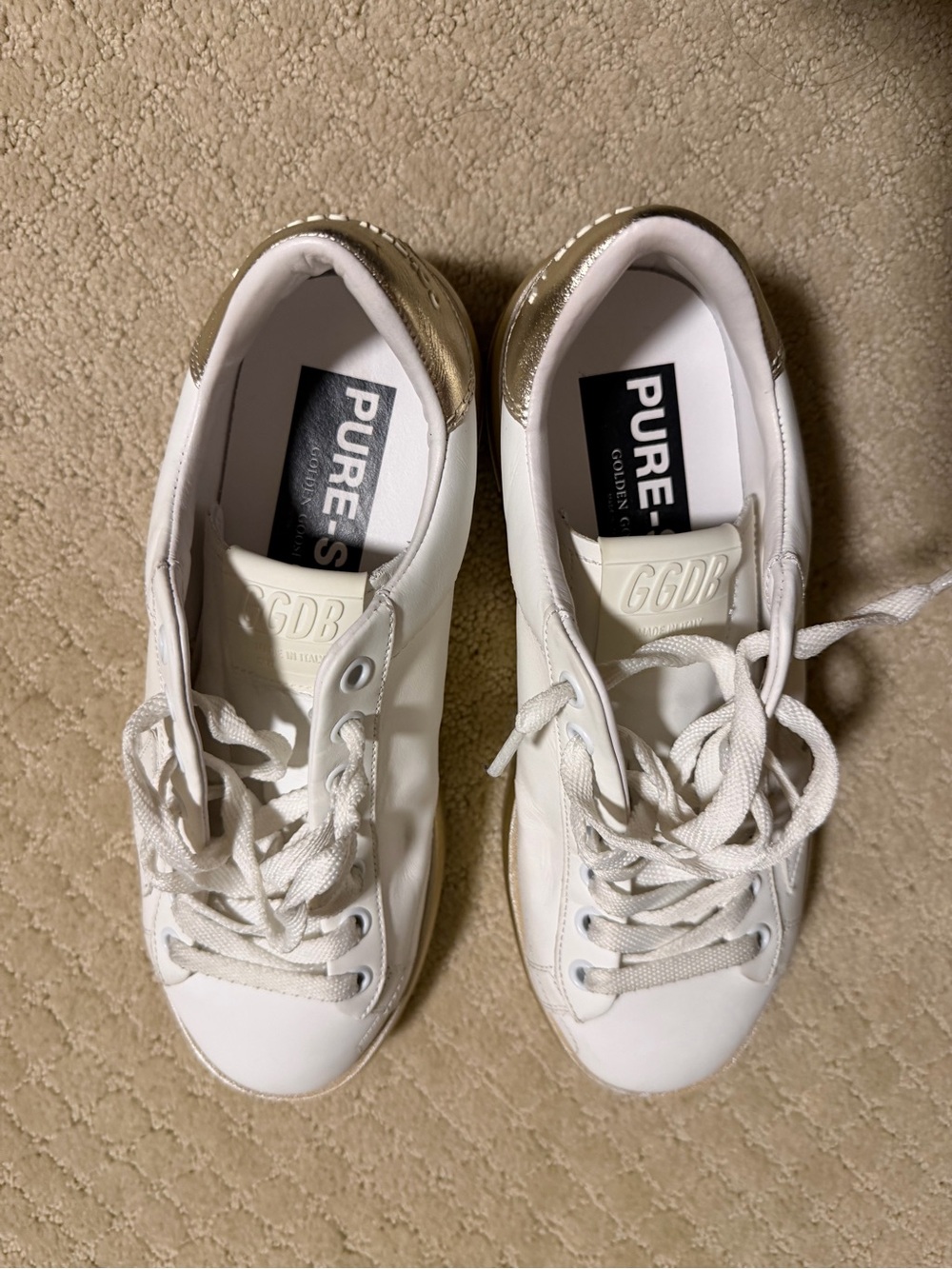 NEW Golden Goose White Leather Sneakers with Metallic Gold Soles - Picture 8 of 8